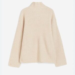 H&M Rib-Knit Turtleneck Sweater Light Beige M